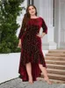 Plus Size Dresses Autumn Long Dress Women Irregular Modis Fishtail Ruffle Pleated Ladies Print Bodycon Elegant Woman 2023
