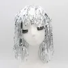 Perruques en aluminium pour Costume de Cosplay, chapeau brillant et amusant, accessoires pour cheveux métalliques pour fête de carnaval