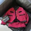 Set di abbigliamento Ragazze Tweed Inverno Neonata Moda Rosso Vintage Giacca imbottita Cappotto Gonna Set 2 pezzi Abito da principessa 2-8 anni