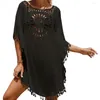 Casual Dresses Fashion Beach Cover Up Comfy Swimsuit Half Sleeves Solid Color Dress Sun Protection