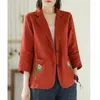 Costumes pour femmes 2023 Mode d'été décontracté décontracté à manches 3/4 costume col haut broderie exquise poche plaquée simple blazer de banlieue