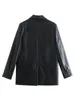 女性用女性用ビンテージブラックジャケットルーズラペルvネック長袖PUブレザーコート2023秋のシックオフィスレディストリートウェア