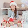 Noel Süslemeleri 10 PCS REIN Geyiği Drawstring Hediye Çantası, Boynuzlar ile Yeniden Kullanılabilir Kadife Kumaş Santa Çuvalları Parti Dekorasyonu