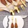 Dinnerware Sets Creative Wood Handle Tableware Luxury Western Knife Fork And Spoon Set Titanium Standable Kitchen Tool