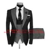 Men's Suits & Blazers Jacquard Black Jacket Suit Men 3 Pieces Custom Groom Wedding Tuxedo Slim Fit Prom Party Double Breasted Beige Vest Pan