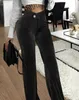 Women s Pants s 2023 Summer Fashion Elegant Overlap Waist Corduroy Work Plain High Long Straight Legs Office Lady 231102