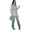 Abiti da lavoro sexy denim lavato donne due pezzi set Y2k streetwear 2023 autunno manica lunga monopetto crop top tasca cargo minigonna