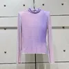 Kvinnors T-skjortor Fashion Slim Gradient Color High Neck Long Sleeve Y2K Topps Sexig Street Full Body Rhinestone T-shirt 2023 Autumn