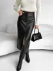 Skirts Vintage Cashmere PU Leather Skirt Slit Design Of Women's Dress 2023 Autumn And Winter