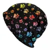 Bérets Coloré Pet Dog Paws Motif Skullies Bonnets Casquettes Hiver Chaud Tricoté Chapeau Hommes Femmes Hip Hop Adulte Bonnet Chapeaux Casquette De Ski En Plein Air