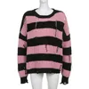 Maglioni da donna Maglione a righe nero rosa Pullover effetto vissuto Maglione lavorato a maglia Donna Dolce ragazza punk Vestito estetico grunge