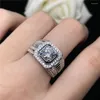 Cluster Ringe Solide Weißgold AU750 Männlicher Ring 2CT Moissanit Diamant Für Männer Verlobung Liebeserklärung Jahrestag Schmuck Geschenk