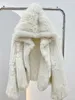 Pele feminina pele sintética outono inverno mulheres real coelho grosso casaco de pele 100% natural pele quente jaqueta solta malha qualidade luxo com capuz mangas completas 231102