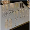 Modeuttalande 925 Silvernålar dinglar ljuskrona örhänge Lång full rostor stora örhängen för kvinnor Evening Party Crystal Tassel Earings