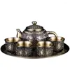 Teaware Sets European Style Retro Copper Tea Set Household Chinese High-end Teapot Teacup Tray Home Decoration Gift Ornaments