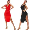 Stage Wear Adult Latin Dance Dress Red Draped Diamond Sexy Satin Ladies Elegant Celebrity Fashion Slim-Fit Split 2023