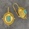 Stud Vintage Court Gold Color Ornate Earrings for Women Creative Ethnic Style Imitation Turquoise Party Jewelry Gifts 231101