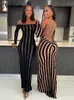 Casual Jurken Nibber Gestreepte Maxi Jurk Vrouwen Herfst Sexy Zien Door Lange Mouwen Backless Gewaad Elegante Vrouwelijke Party Streetwear Kleding