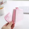 Sweet Mesh Storage Pouch Clear Marker Pencil Case Organizer Stationery Bag Holder Solid Color For Student Office Worker