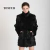 Women's Fur Faux Women Fashion Real Rabbit Coat Mandarin Collar Natural Jacket Long Customize Female Drop Overcoat HP147 231101