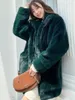 Женское меховое темно-зеленое искусственное пальто на молнии, толстая однотонная куртка из искусственного волоса средней длины, зимняя акция