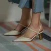 Sandales de style français pour femmes, escarpins de printemps modernes pour dames sur talon fin de 6CM, chaussures élégantes en cuir de vache, Slingbacks d'été