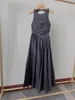 Casual Dresses Women Sleeveless Long Dress Pleated Chest Pearl Beaded Decoration Big Swing Party Midi