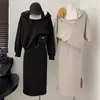 Vestidos de trabajo, conjuntos de vestidos, Vestidos sexis para Mujer, trajes elegantes que combinan con todo, 2 piezas de otoño, liso, coreano, para Mujer, fiesta, Club nocturno