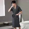 Мужская одежда для сна, модный халат, стильный тонкий хлопковый вязаный мужской халат с v-образным вырезом, мужские сексуальные летние мужские кимоно с коротким рукавом, пижамы L-4XL