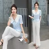 Women's Two Piece Pants Women Casual Small Top Flare Wide Leg Suit 2023 Summer Versatile Fashion Korean Set Female Office Clothing
