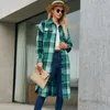 Mélanges de laine pour femmes femmes manteaux à carreaux printemps automne mode Streetwear décontracté Vintage vestes bouton surchemise femme longue vêtements d'extérieur Chic hauts 231102