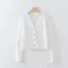 Women's Knits 2023 Spring Knitted Cardigan Women Slim Fit Long Sleeve Solid Color Thin Sweater Single Breasted Sexy Short V-neck Top