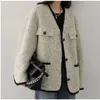 Womens Wool Blends Small Fragrant Long Coat Autumn Winter Korean Chic Fashion Casual Loose Elegant Slim Vneck Black Lady Tweed Jacket 231101