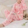 Femmes Sleep Lounge Velvet Pyjama Femme Hiver Style Coréen Pantalon À Carreaux Maison Pijamas Vêtements Flanelle Costumes Pantalon Pyjamas Pièce Deux Vêtements De Nuit L231102