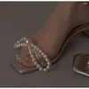 Scarpe eleganti Sandali eleganti con perle Sandali da donna Confortevole cinturino con perline con tacco spesso Festa estiva Tacchi alti Matrimonio Sposa Donna