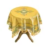 Table Cloth Noble And Elegant Round Tablecloth Europe Heavy Tassel Printed Pattern Dinner Kitchen Home Decora Flower Bird Yellow