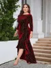 Plus Size Dresses Autumn Long Dress Women Irregular Modis Fishtail Ruffle Pleated Ladies Print Bodycon Elegant Woman 2023