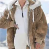 Damenjacken Winter Frauen Plüsch Casual Oversize Fleece Plaid Kunstpelz Mode Mit Kapuze Reißverschluss Warme Damen Einfarbig Mantel 2023 231101