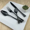 Conjuntos de louça 30set 4 pçs/lote preto conjunto de aço inoxidável polimento talheres cozinha talheres garfo bife faca