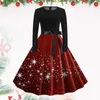 Casual Dresses Retro Christmas Women 2023 Winter Robe Swing Pinup Belted Vintage Snowflakes Print Xmas Costumes 50s 60s Party Dress