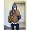 Damska brązowa brązowa moto kurtka Kobiet 2023 Winter Warm Korean Fashion Biker Kobieta swobodne kieszenie na wysokiej ulicy