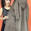 Suéteres femininos 5xl tamanho grande 2023 outono inverno com capuz grande bolso knittingjacket cardigan camisola casaco elegante feminino longo 231101