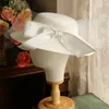 Stingy Brim Hats Fall French Winter White Ladies Bownot Satin Top Female Hat Elegant Bankett Vintage Wedding Bonnet