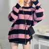 Maglioni da donna Maglione a righe nero rosa Pullover effetto vissuto Maglione lavorato a maglia Donna Dolce ragazza punk Vestito estetico grunge