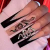Ballet False Nails French Long Coffin Press On Nails Löstagbar Färgad nagelkonst med Rhinestones Glitter Designs Manicure