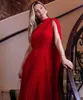 Eleganckie długie czerwone szyfonowe sukienki na studniówkę z plisami z peleryny A Cape A-Line Długość Formalne imprezowe sukienki wieczorowe szaty de sauree dla kobiet