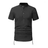 Heren Polo's Euro-maat Heren Solid Short Sleeve T-Shirt 2023 Zomerman Katoen Linnen Blend Stand Stand Kraag Beach Persoonlijkheid Polo Shirts