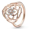 925 Silber Frauen passen Pandora Ring Original Herz Krone Mode Ringe Rose durchbrochene Blütenblätter Aussage geneigtes Herz Solitär Querlenker