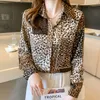 Camisas de blusas femininas 2023 estampa de leopardo da primavera tops soltos roupas femininas fêmeas caçadoras de chiffon com manga longa e mulheres 1597
