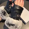 Winter Leather Fur Gloves Designer Women Sheepskin Mittens Black Fingerless Warm Gloves Mittens